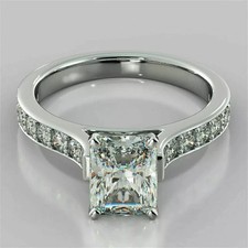 Ring Set 2.22Ct Radiant Cut Lab Created Diamond Solitaire 14k White Gold Plated picture