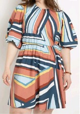 NWT Eloquii Abstract Print Back Cutout Cotton Dress Size 24 picture