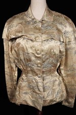 Vintage 1940's French Chinese Golden Silk Brocade Fitted Jacket Medium Exc Cond picture