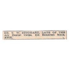 Dr T.W. Stoddart Late of the Ary Dental Corps Winnipeg 1920 Ad AG2-S11 picture