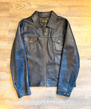 Scully Men's Black Leather Full Zip Trucker Jacket XL Short Point Collar picture