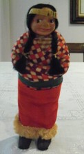 Probable Skookum Native American Doll, Eyes Look Right Plastic Face Wood Body 7
