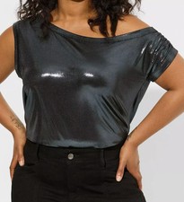Womens Torrid Liquid Shine Off Shoulder Top Stunning Silver Blue  Size 5X NWT picture