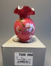 Fenton 100th Anniversary Wild Rose Vase Hand Painted Signed A Deem 222/1500 picture