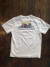 Vineyard Vines Football Whale Pocket T-Shirt Boys Large White Goal Post picture