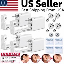 4X Ear Piercing Disposable Kit Silver Stud Earring Gun DIY Home Self Ear Sets US picture