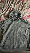 Stussy Men’s Gray Cotton Pullover Hoodie M Logo Front Pouch Pocket picture