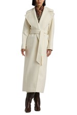 NWOT $380 Lauren Ralph Lauren Belted Wool Blend Wrap Maxi Coat Moda Cream 14 picture