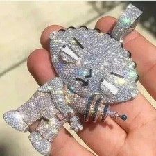 3Ct Round Cut Real Moissanite Cartoon Charm Men's Pendant 14K White Gold Plated picture