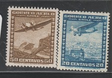Chile Air Mail 50c & 20c Plane Pair MH bwcol 104 picture
