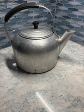 VINTAGE MCM 40s-50s DECO ALUMINUM PRISCILLA WARE 5 QUART WATER KETTLE & LID picture