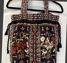 NWOT Johnny Was Completely Embroidered  Velvet Tote Shoulder Bag Excellent  picture