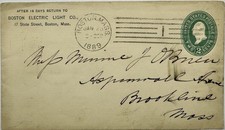 1889 US Boston Electric Light Co Cover Scott U294 Early Machine Cancel Brookline picture