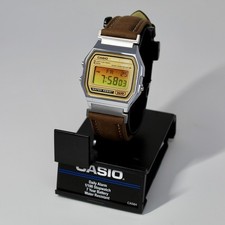Custom Casio A158WEA Watch | Retro Custom Orange Mod | Brown Leather Band (NEW) picture