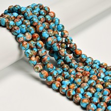 Natural Spiny Oyster Mohave Copper Turquoise Smooth Round Beads 8mm 15.5''Strand picture