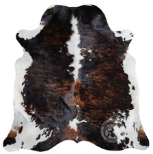 Real Cowhide Rug Brindle White Backbone Tricolor  - Size 6 x 6-7’ picture
