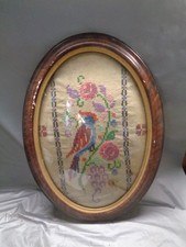 Antique Framed Needlepoint Floral With Bird 17