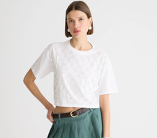 New JCREW Sz S Broken-in Jersey Cropped T-Shirt Patterned Sequins $79 BY377 picture