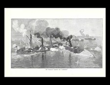 1888 E.J. Read USS Sassacus Ramming CSS Albemarle Civil War Wood Engraving 8x10