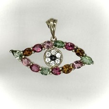 RARE NWOT Rainbow Tourmaline Evil Eye Pendant by Carol Brodie Rarities HSN picture