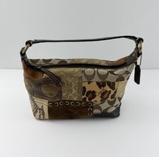 Vintage Coach Y2K Patchwork Shoulder Bag Brown Signature Leopard Mini Hobo Bag picture