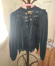 Anthropologie Akemi + Kin Black Lace Blouse Long Sleeve Victorian Boho Top picture