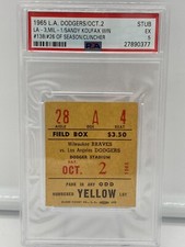 1965 Sandy Koufax  PSA Ticket 26 Win/13 K/Clinches Pennant LA Dodgers/MVP/TC⚾️ picture