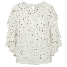 Loft Woman's Size Small White Floral Print Blouse Long Ruffled Sleeves Top picture