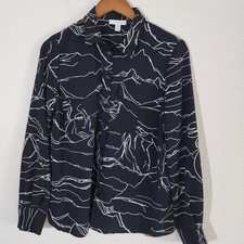 New Topshop Button Down Shirt Black Abstract Line Pattern Blouse Size 8 sku39 picture