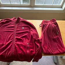 FILA Men’s XL Red Velour 2-Piece Tracksuit Zip Jacket & Tapered Pants picture