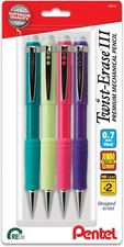 Pentel Twist-Erase III Mechanical Pencil, (0.7mm), Assorted Barrels, Pack of 4 picture