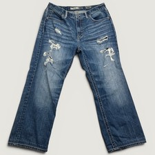 BKE Mens 36R (Fit 36x28) Tyler Bootcut Jeans Blue Distressed Heavy Wash ABM4216 picture