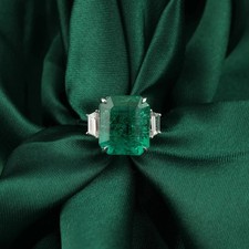 5.20Ct Emerald cut Natural Emerald & Diamond 14K Solid White gold Luxury Rings picture