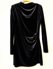 H&M Women’s Black Velvet Cowl Neck Ruched Draped Mini Dress Long Sleeve L picture