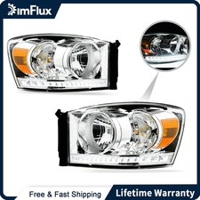 DimFlux LED DRL Headlights for 06-08 Dodge Ram 1500 2500 3500 Chrome Housing picture