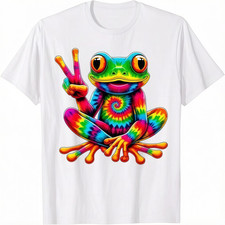 Tie Dye Peace Frog Graphic Tee - Retro Psychedelic Colorful Toad T-Shirt picture