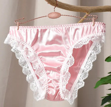 Women's Kawaii Knickers Sexy Sissy Frilly Smooth Satin Pink Brief Panties XL picture