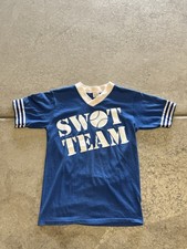True Vintage 70’s Men’s Swat Team Softball MVP Ringer T-shirt Small Blue picture
