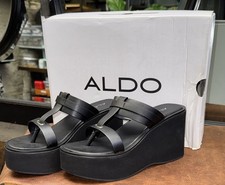 ALDO Women’s Size 7 Black Platform Wedge Sandals Thong Slide Heels NIB picture