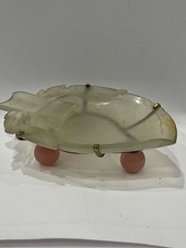 LATE 19TH CENTURY CHINESE CARVED JADE TRINKET DISH~TRANSLUCENT JADE Pink Feet picture