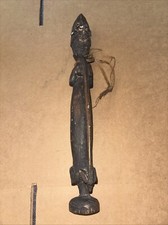 Vintage African Hand Carved Wooden Statue  Figure w Sea Shell Accents 13.25” #T picture