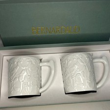 BERNARDAUD set of 2 boxed White Winter Mugs NIB France HTF Cup Limoges RARE picture