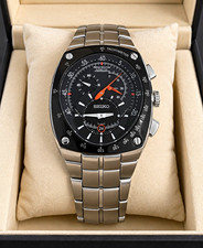 Seiko Sportura Kinetic 7L22-0AD0 Chronograph Tachymeter Black Dial NIB picture