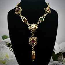 Jose & Maria Barrera Heavy Runway 24K GP Drop Statement Necklace 173.5g VTG picture