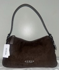 NEW NWT GUESS Alisha Faux Suede Shoulder Bag in Chocolate picture