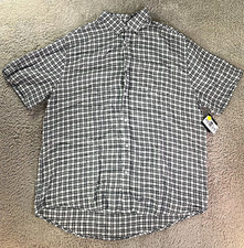 Saks Fifth Avenue Men’s XL Regular Black/White Plaid Button-Front Shirt picture