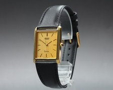Vintage 1982 [Near MINT] SEIKO Dolce 6030-5510 Tank 26mm Gold Dial Mens Qz Watch picture