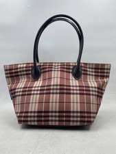 Burberry Blue Label Red Haymarket Check Canvas Handbag Tote Bag Leather Trim picture