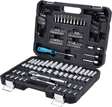 DURATECH 121PC Mechanics Tool Kits SAE/Metric Sockets Set 72-Tooth Drive Ratchet picture