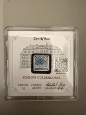 GEIGER EDELMETALLE SCHLOSS GÜLDENGOSSA 1 GRAM .999 SILVER BAR IN ASSAY picture